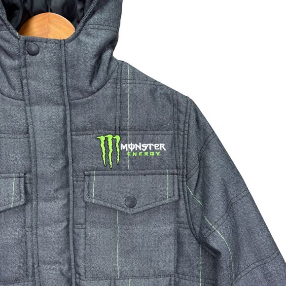 Monster Energy Official Jacket Men's Gray Full Zip Puff Winter Snow Ski Hooded S - Picture 3 of 5